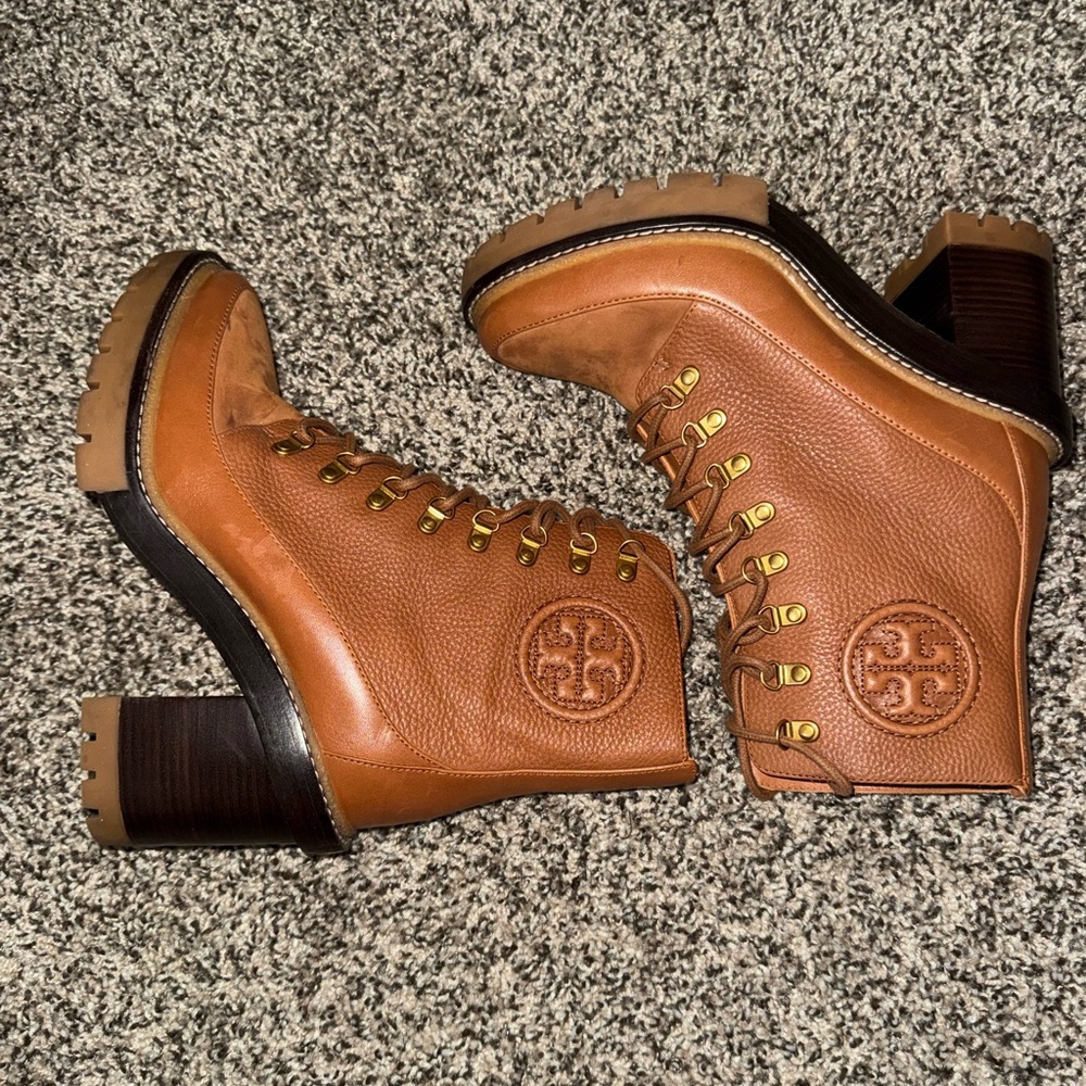 Tory Burch Tan Lace-Up Leather Combat Boots Excellent Condition - Picture 4 of 5